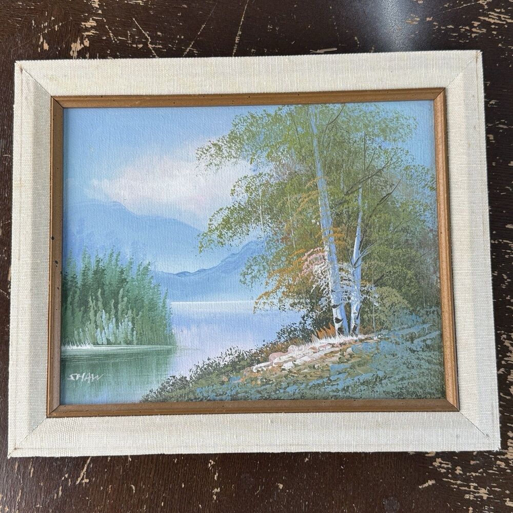 Original Oil Painting Signed By Shaw Landscape 8x10 On 10x12 Frame Linen Liner